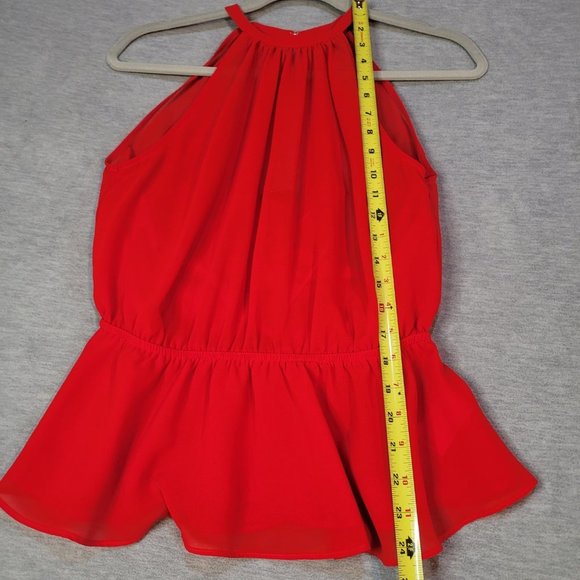 Express Womens Top Small Red Sleeveless Sheer Halter Open Back - Picture 8 of 12